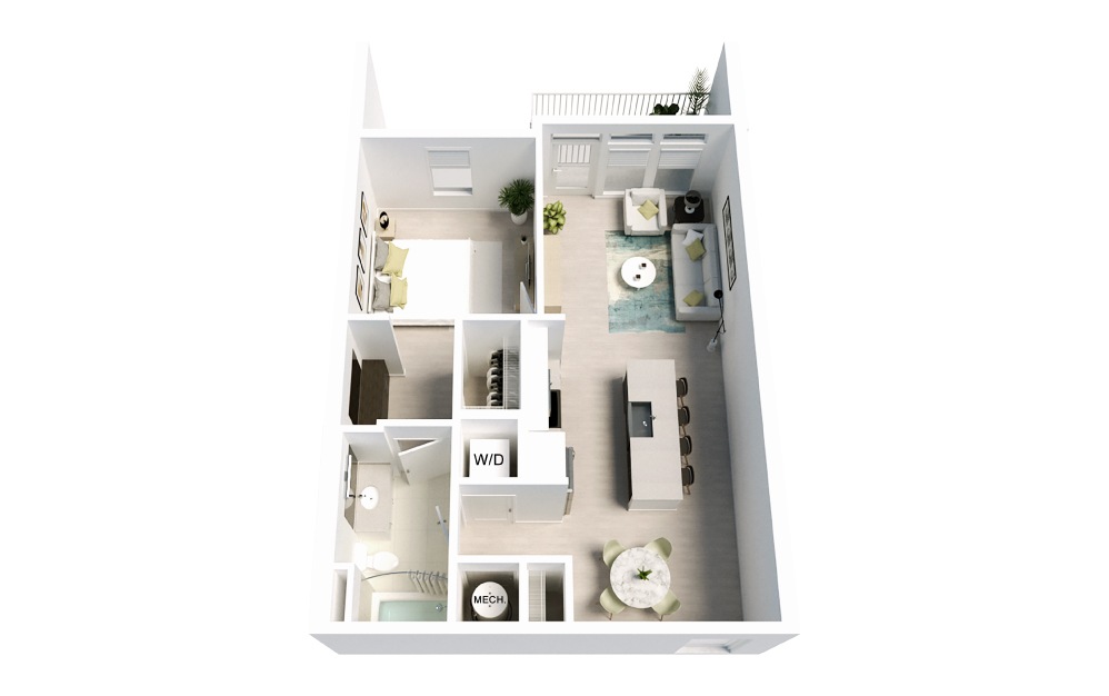 Apollo - 1 bedroom floorplan layout with 1 bath and 740 square feet.